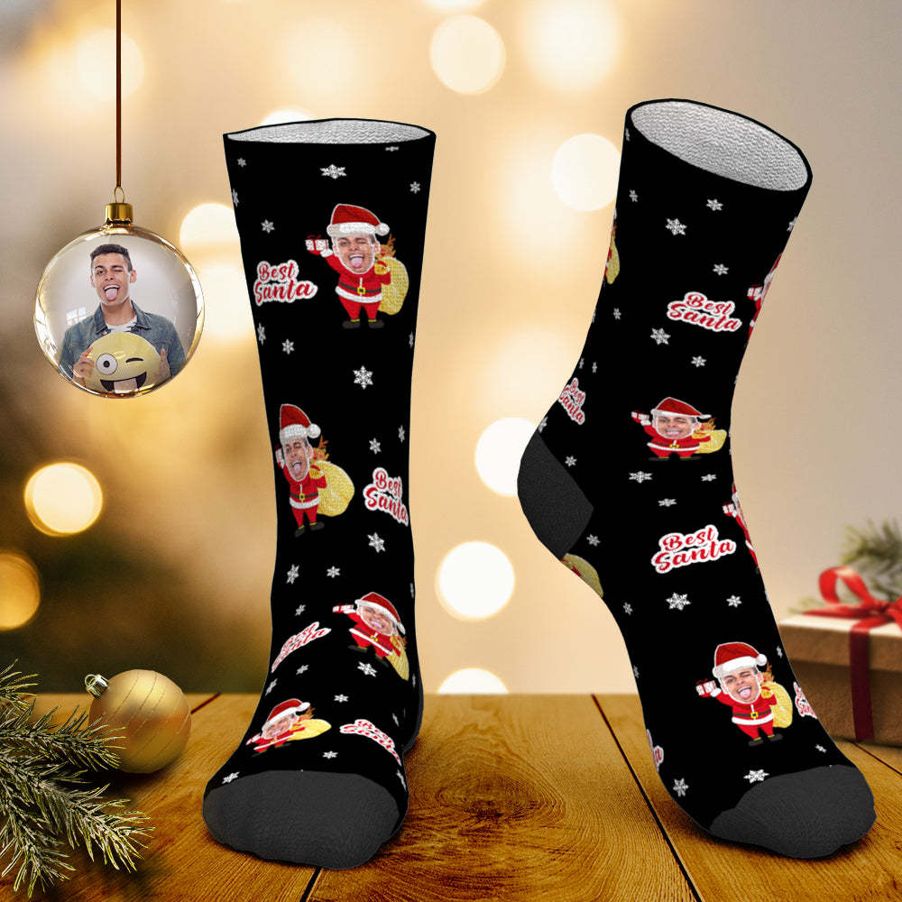 Custom Face Socks Personalized Photo Socks Santa Socks Christmas Gift for family - Best Santa - MyPhotoBoxer