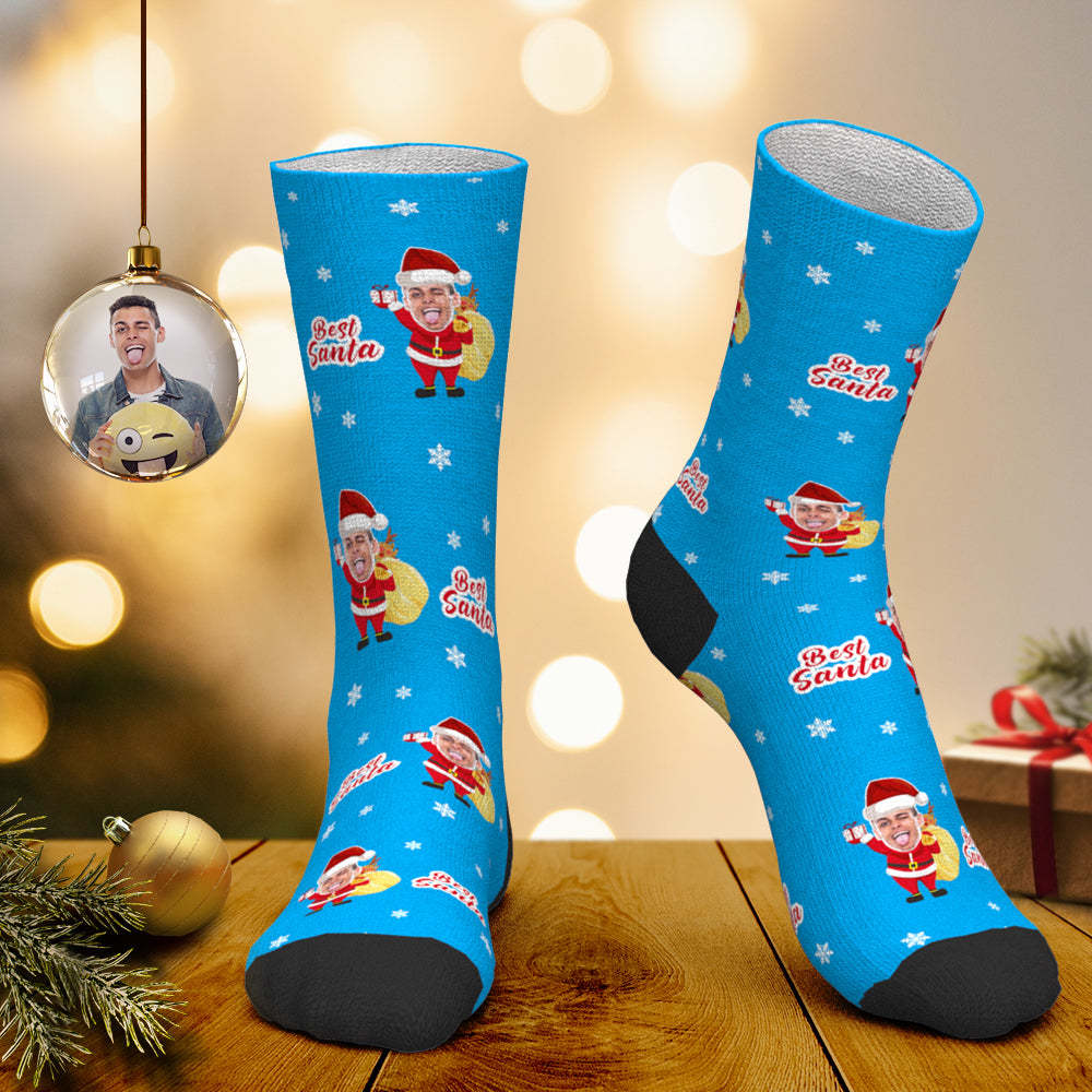 Custom Face Socks Personalized Photo Socks Santa Socks Christmas Gift for family - Best Santa - MyPhotoBoxer