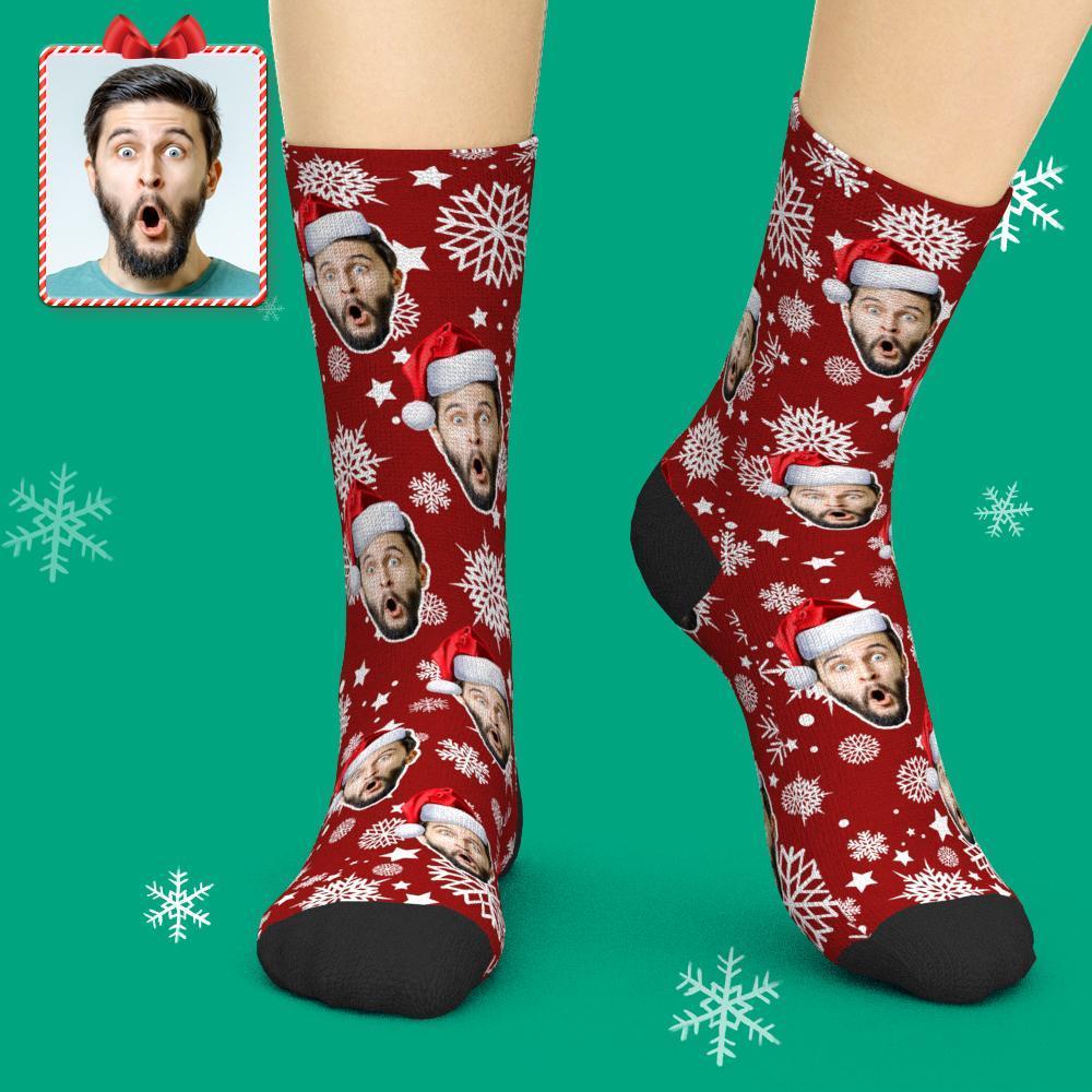 3D Preview Custom Face Socks Add Pictures Christmas Socks - Santa Hat - MyPhotoBoxer