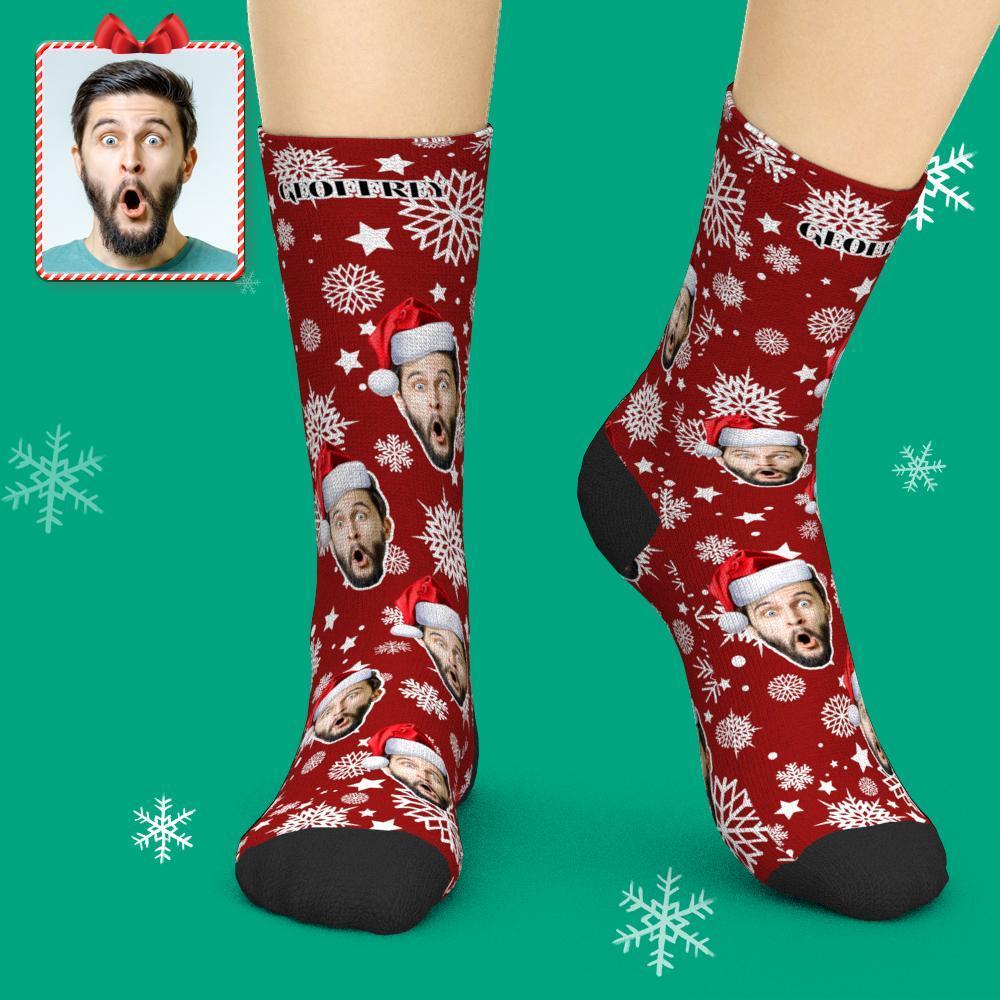 3D Preview Custom Face Socks Add Pictures Christmas Socks - Santa Hat - MyPhotoBoxer