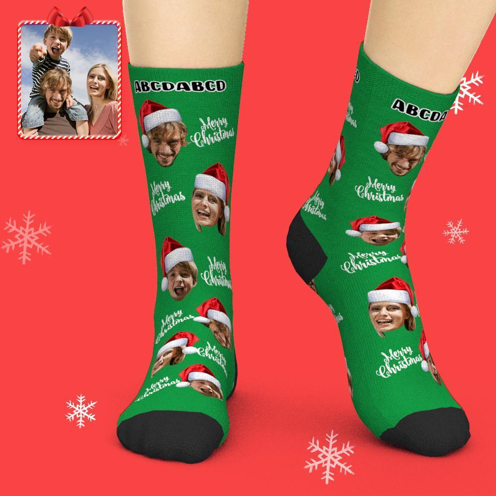 3D Preview Custom Face Socks Add Pictures Christmas Socks - Merry Christmas - MyPhotoBoxer