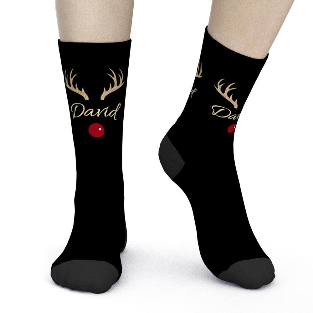 Custom Engraved Socks Reindeer Horns Christmas Name Black Gift - MyPhotoBoxer
