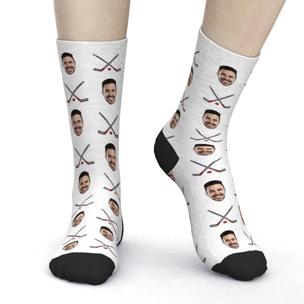 Custom Photo Face Socks Hockey sports theme gifts - MyPhotoBoxer