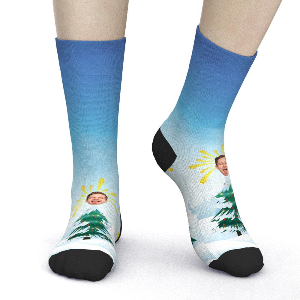 Custom Photo Face Socks Outdoor Snow Christmas Tree Printed Gifts - MyPhotoBoxer