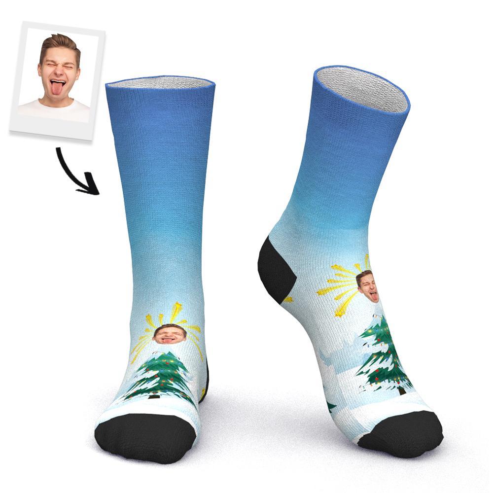 Custom Photo Face Socks Outdoor Snow Christmas Tree Printed Gifts - MyPhotoBoxer