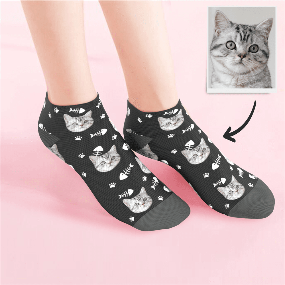 Custom Low Cut Ankle Face Socks Cat Summer Photo Pet Socks - MyPhotoBoxer