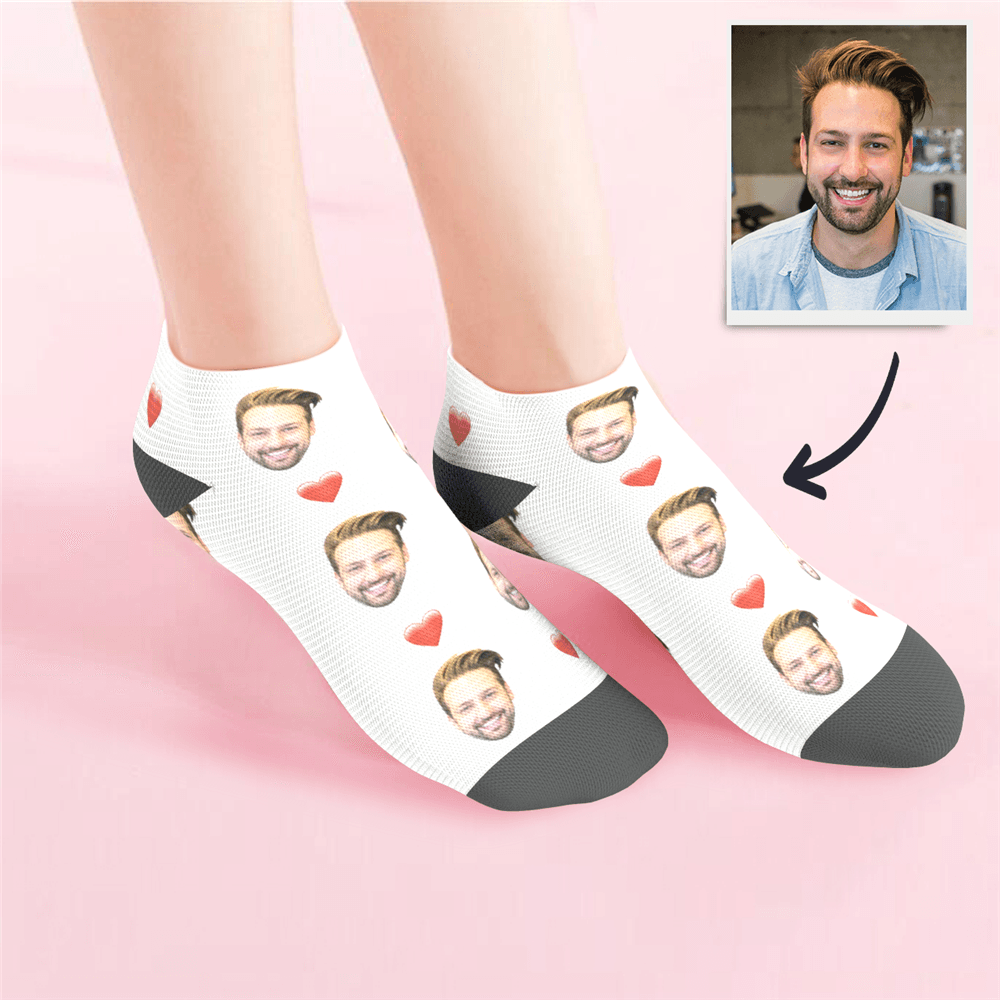Custom Low Cut Ankle Face Socks Heart Summer Photo Socks - MyPhotoBoxer