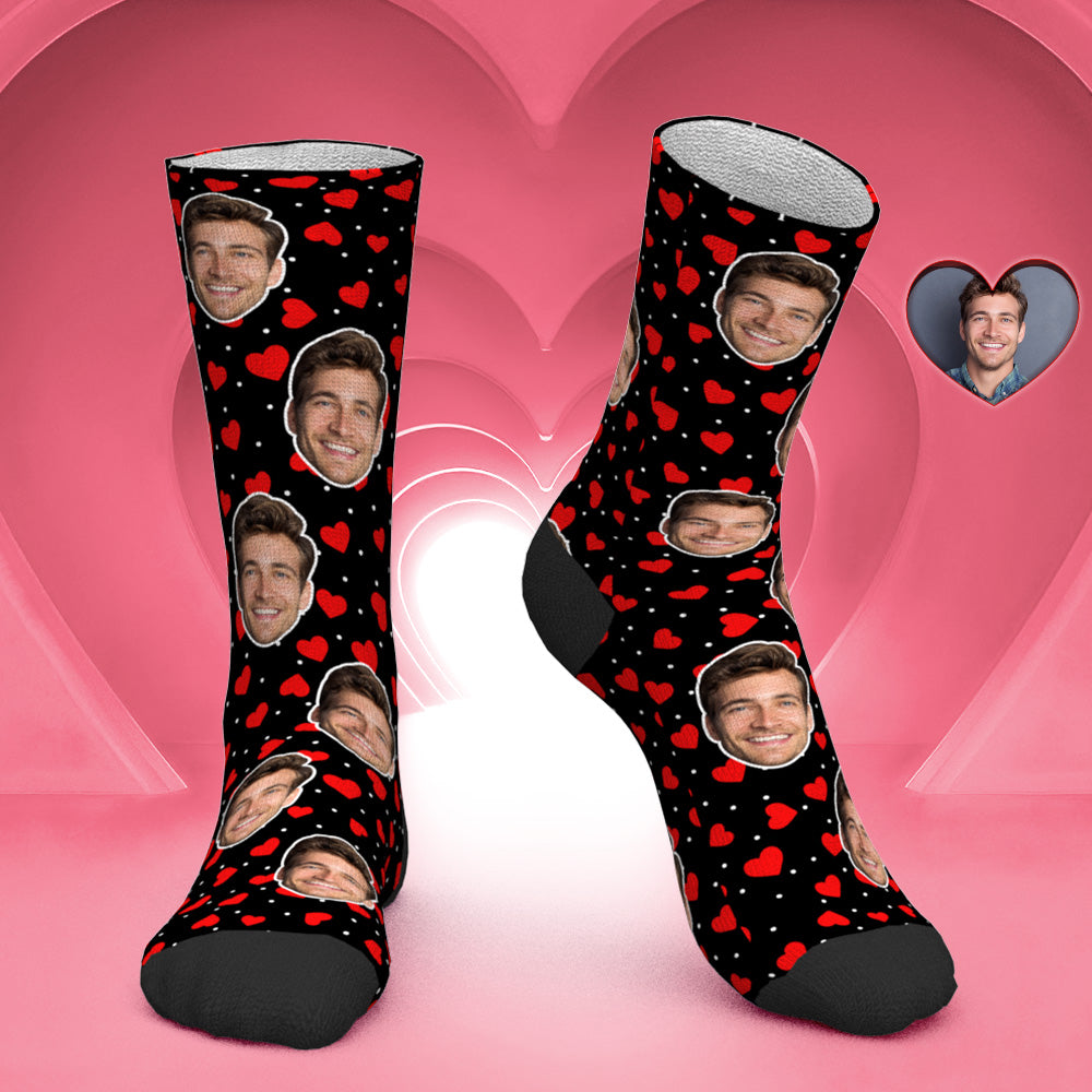 Custom Face Socks Personalized Photo Socks Valentine's Day Gift for Her - Red Heart