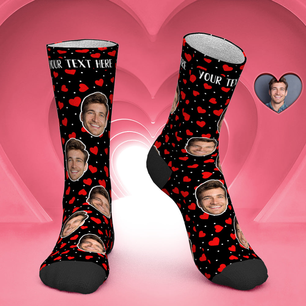 Custom Face Socks Personalized Photo Socks Valentine's Day Gift for Her - Red Heart