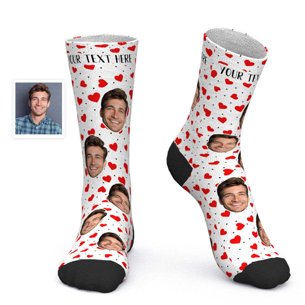Custom Face Socks Personalized Photo Socks Valentine's Day Gift for Her - Red Heart - MyPhotoBoxer
