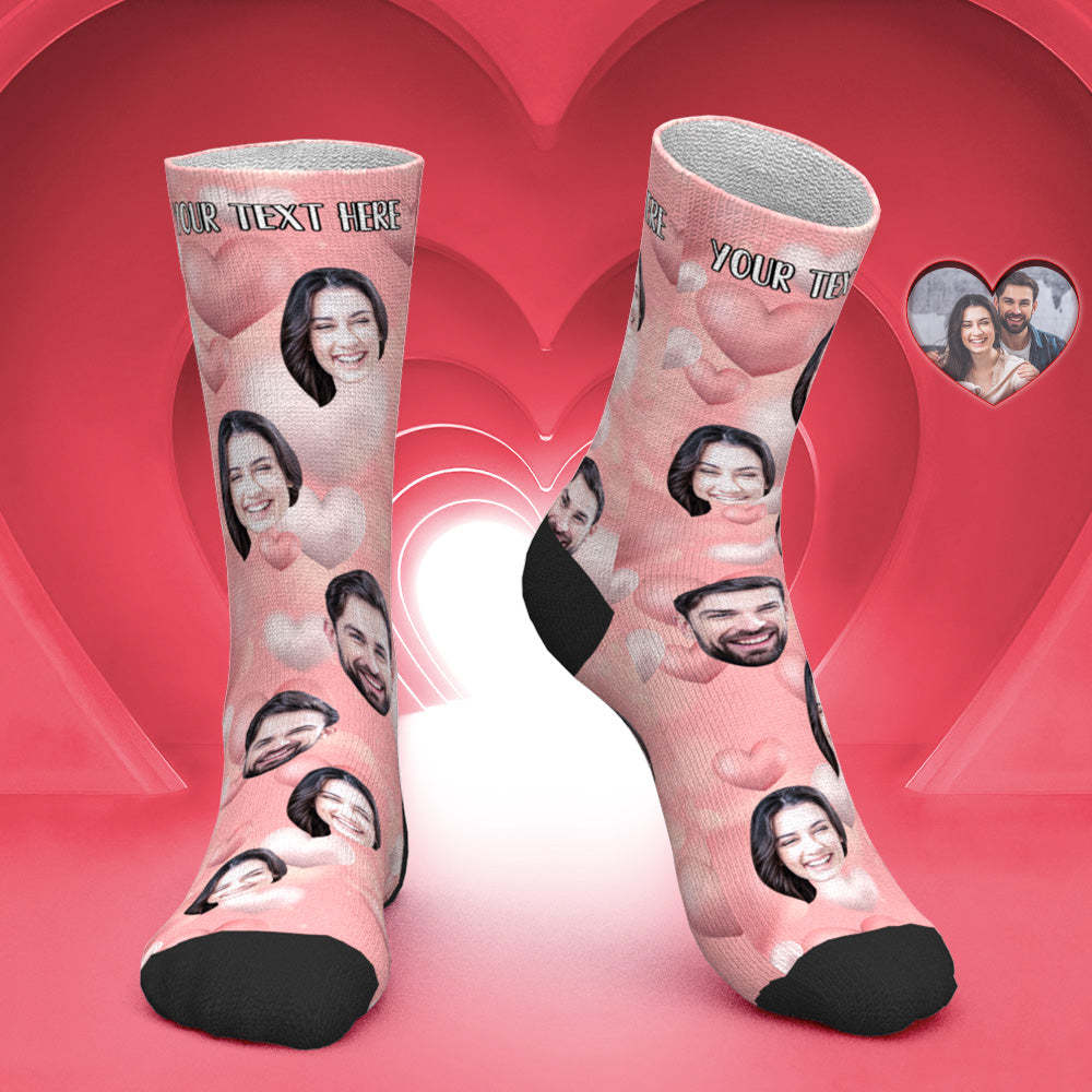 Custom Face Socks Personalized Photo Socks Valentine's Day Gift for Her - Romantic Love - MyPhotoBoxer