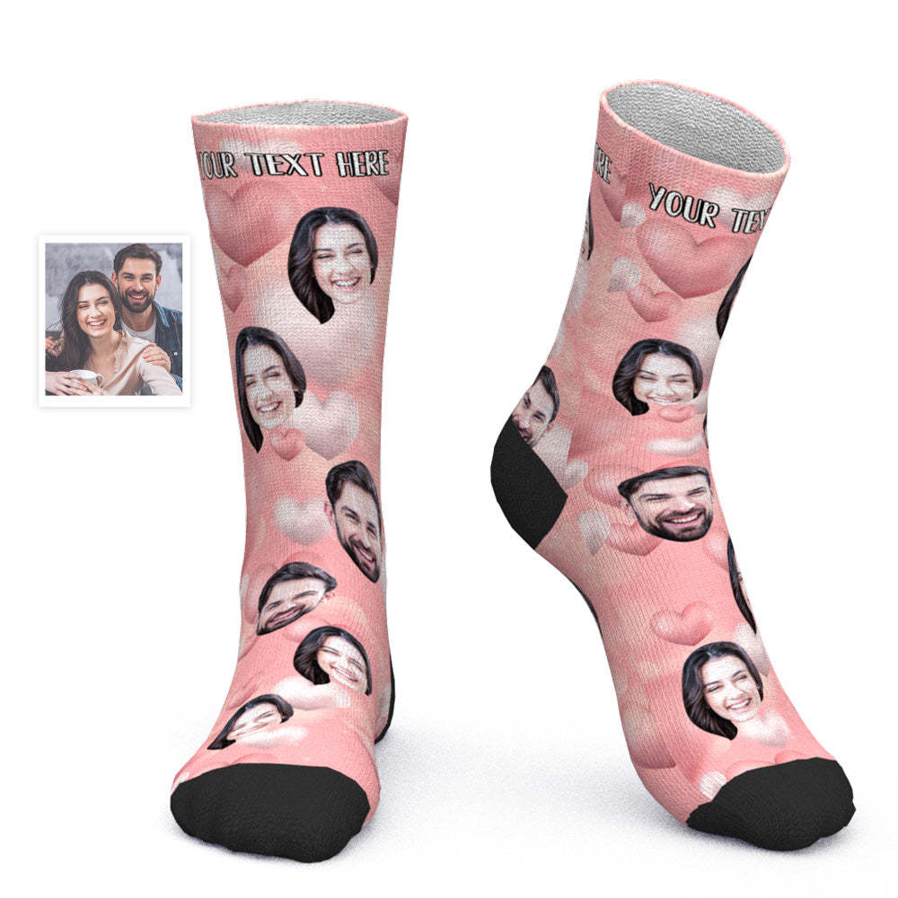 Custom Face Socks Personalized Photo Socks Valentine's Day Gift for Her - Romantic Love - MyPhotoBoxer