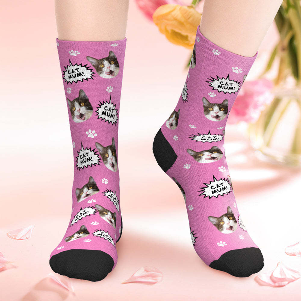 Custom Cat Face Photo Socks Cat Mum Photo Socks - MyPhotoBoxer