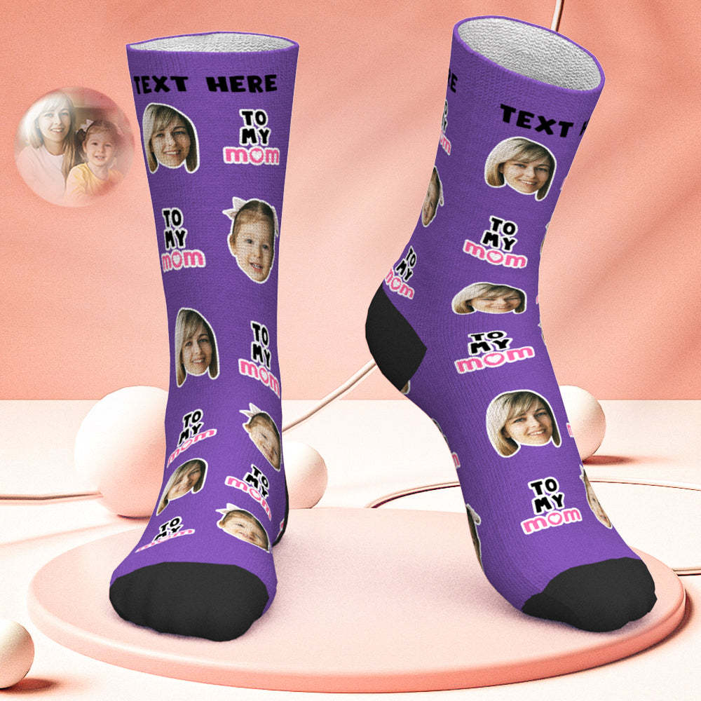 Custom Face Socks Personalized Purple Photo Socks Gifts to My Mom - MyPhotoBoxer
