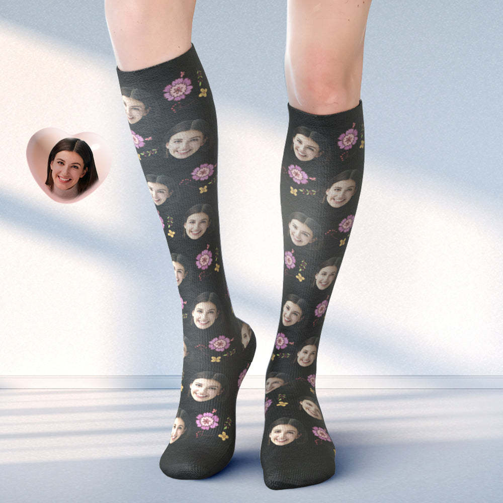 Custom Face Knee High Socks Personalised Photo Drawing Socks