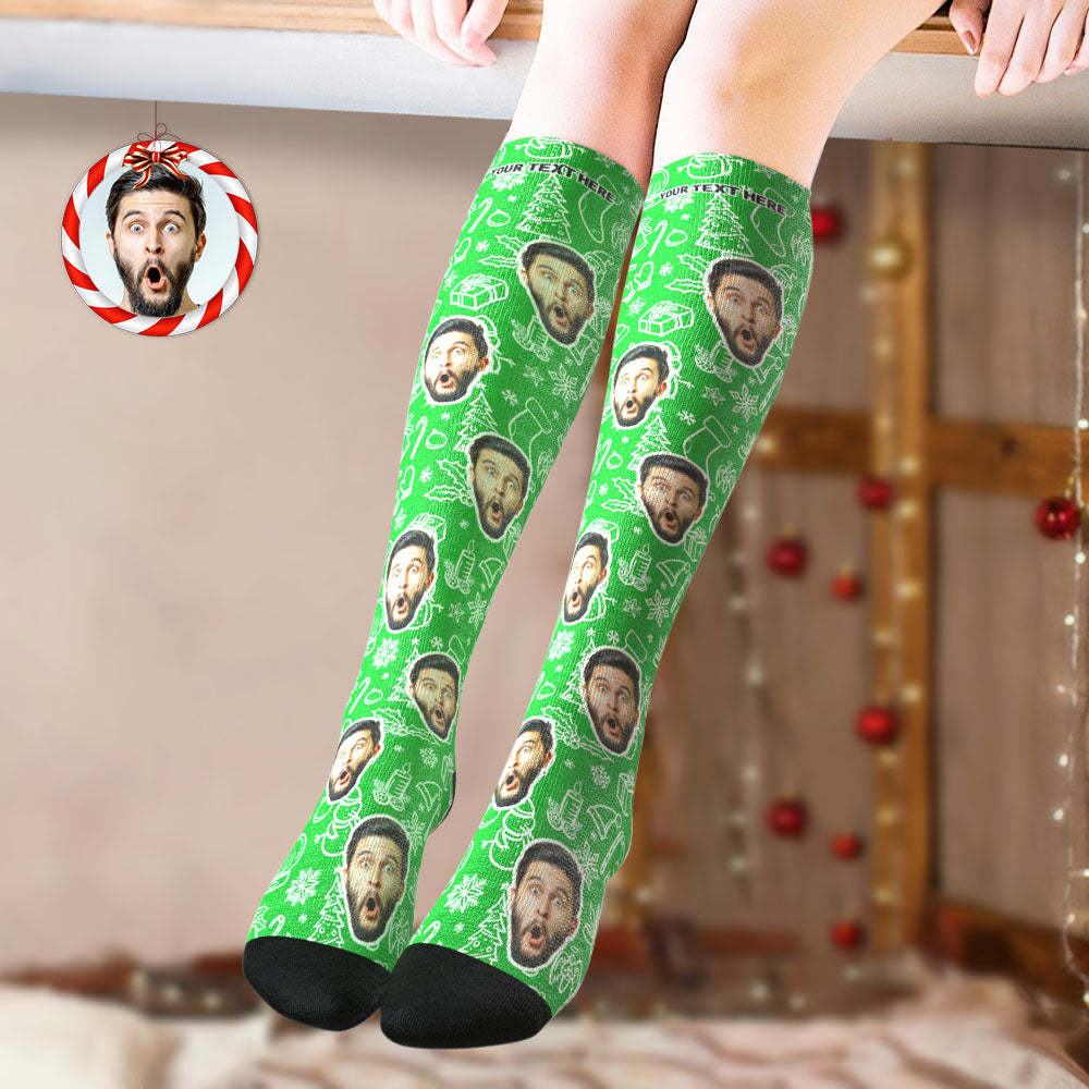 Custom Knee High Socks Personalized Face Socks Christmas Gift For Family - MyPhotoBoxer