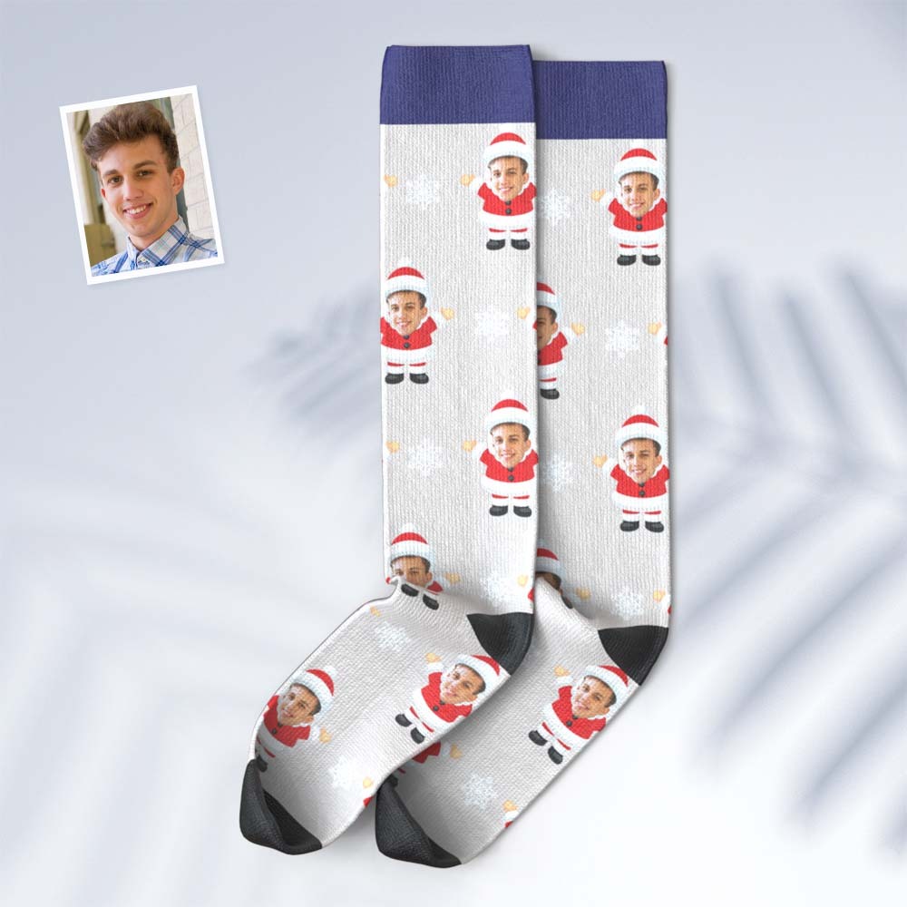 Custom Face Knee High Socks Personalized Photo Socks Snow Gnome Christmas Gifts