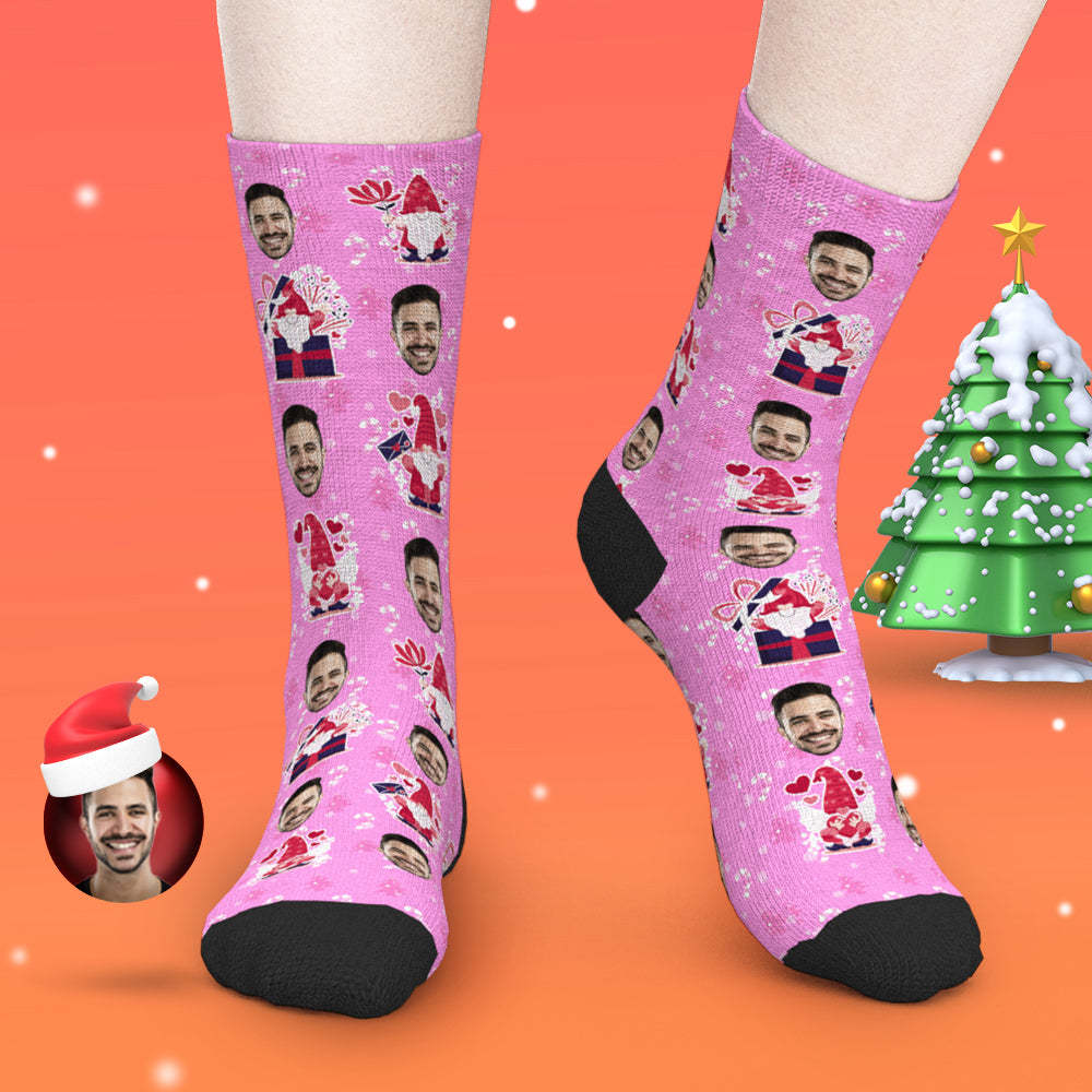 Pink Christmas Custom Face Socks Add Pictures and Name