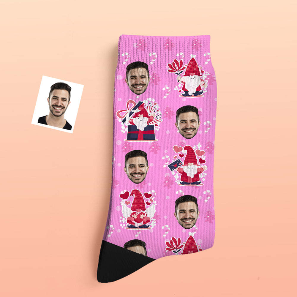 Pink Christmas Custom Face Socks Add Pictures and Name