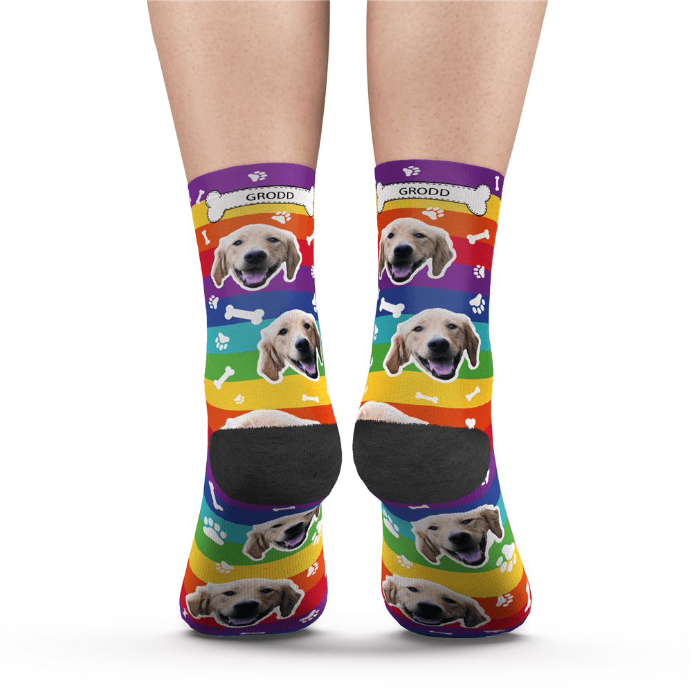 Custom Rainbow Socks Dog With Your Text  - MyFaceSocks
