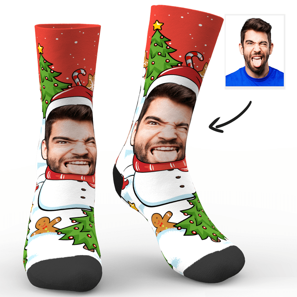 Personalised Face Socks - Christmas Snowman Custom Photo Socks
