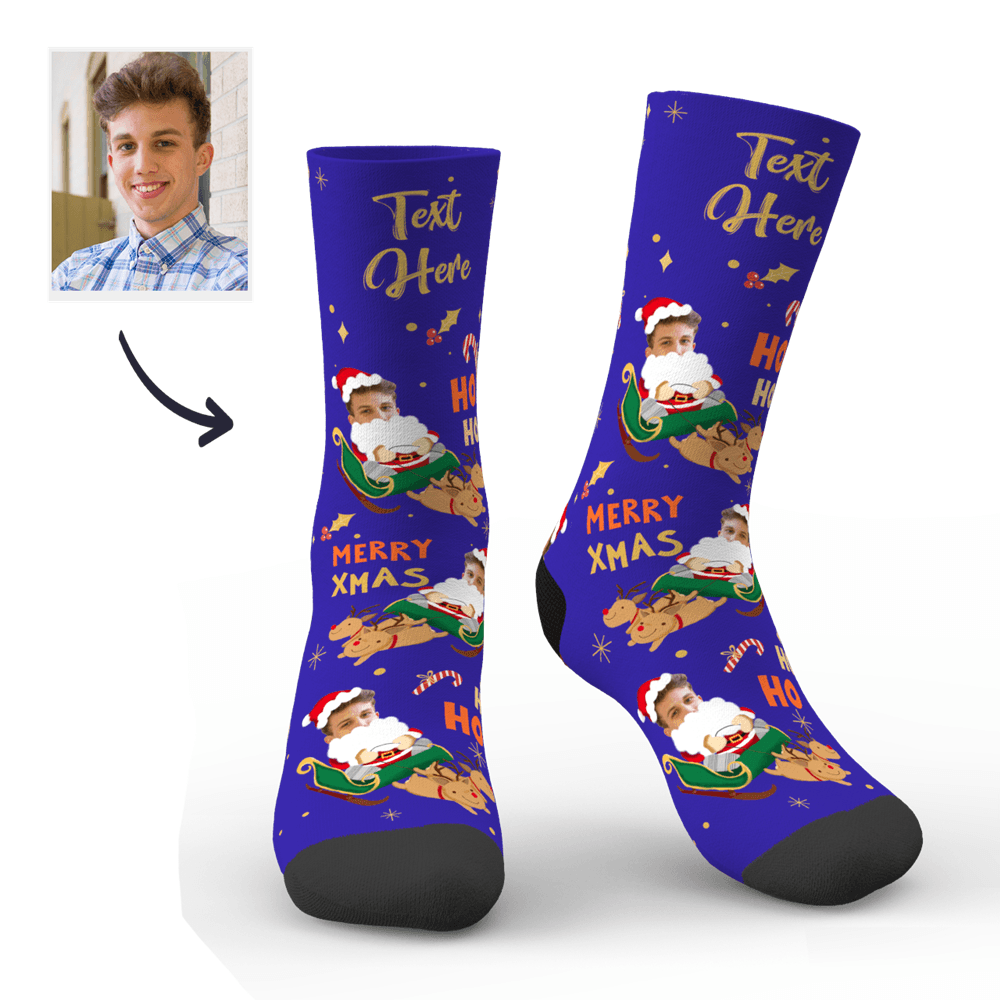 Custom Merry XMAS Photo Socks With Text - MyPhotoBoxer