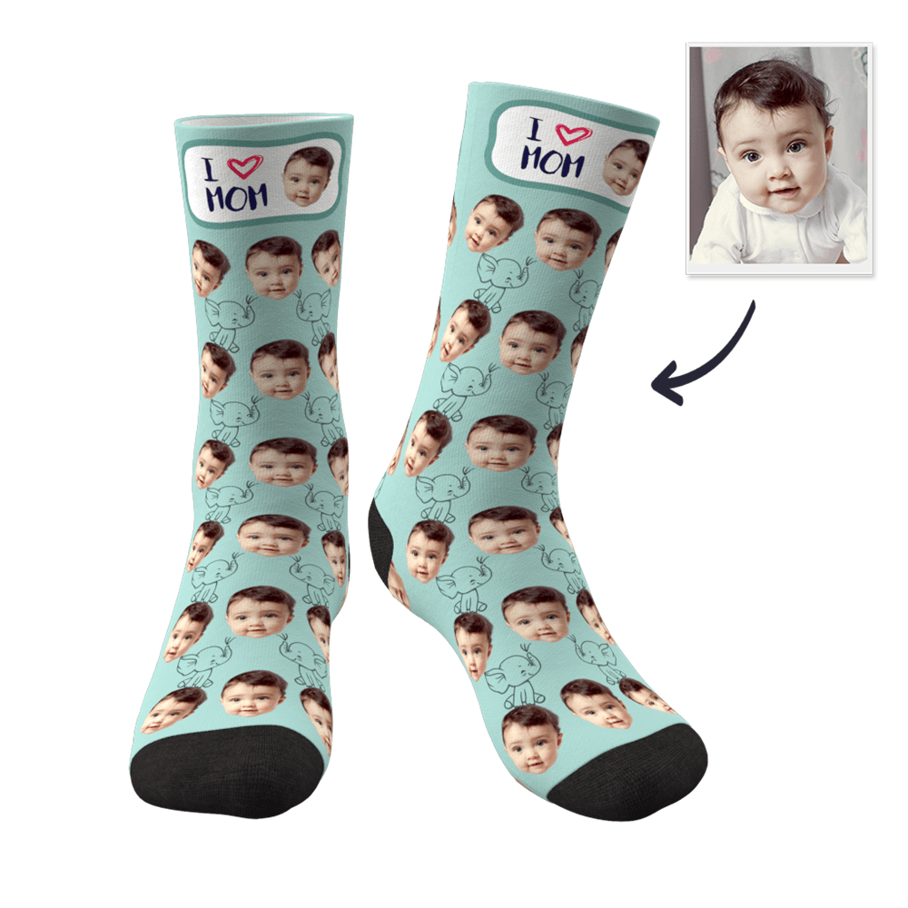 Custom Face Socks Elephant I Love Mom Best Gifts For Mom - MyPhotoBoxer