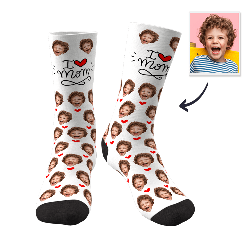 Mother's Day Gift - Custom Face Socks Heart I Love Mom Best Gifts For Mom - MyPhotoBoxer