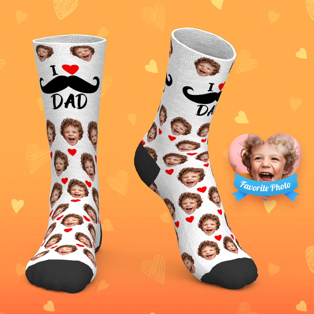 Custom Socks Personalized Face Socks Heart I Love Dad Best Gifts For Dad - MyPhotoBoxer