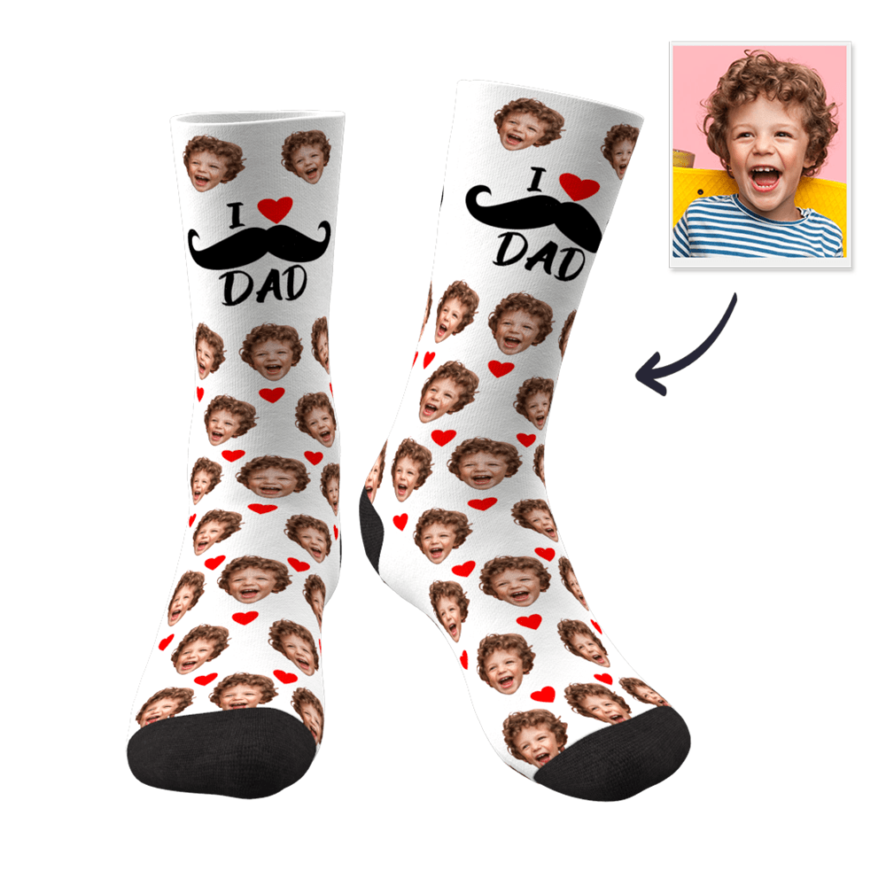 Custom Face Socks Heart I Love Dad Best Gifts For Dad - MyPhotoBoxer