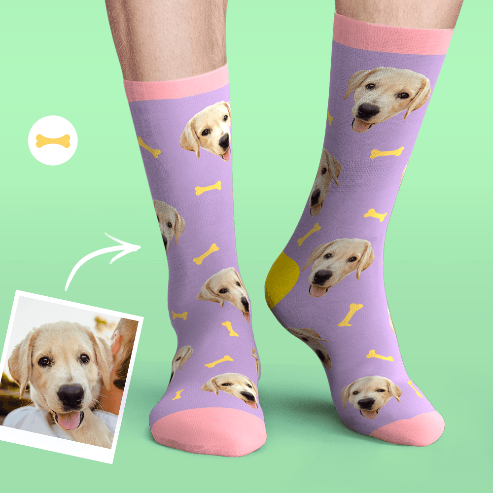 Custom Personalized Photo Pet Face Socks-Bone And Footprint - MyPhotoBoxer