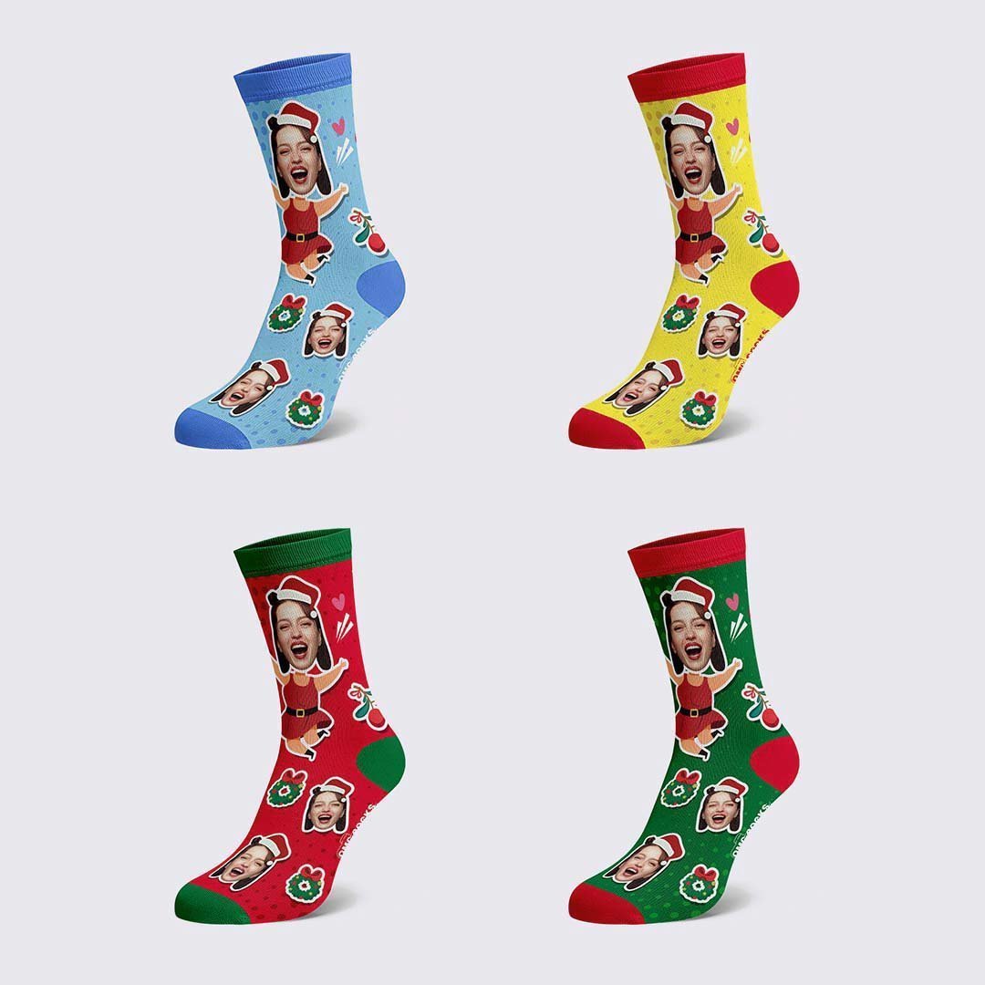 Christmas Custom Socks Face On Santa Claus Women Body - MyPhotoBoxer