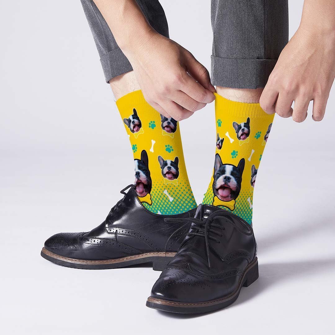 Custom Socks Dog Gradient Color Socks Pet Face On Socks - MyPhotoBoxer