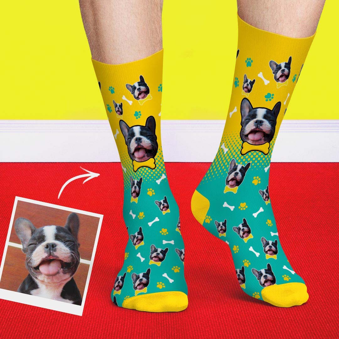 Custom Socks Dog Gradient Color Socks Pet Face On Socks - MyPhotoBoxer