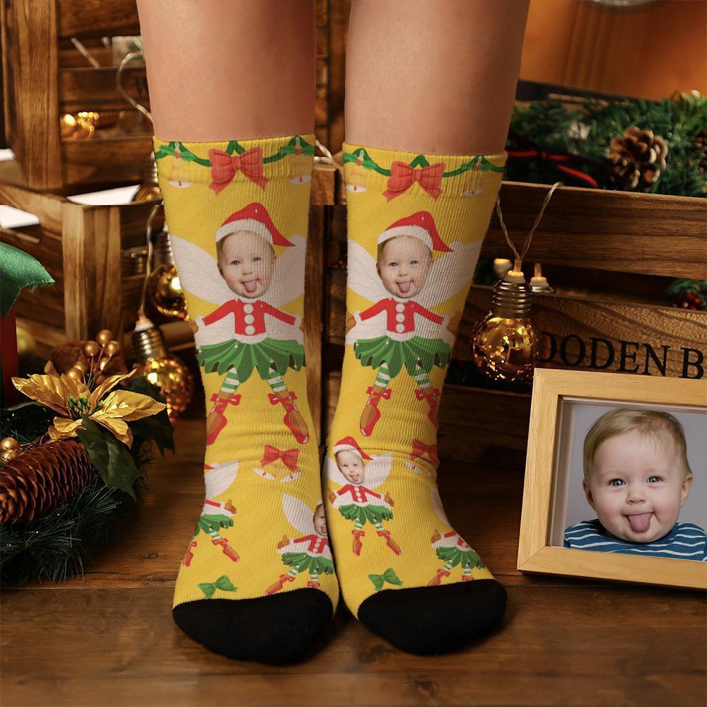 Personalized Face Elf Socks Christmas Gift Bowknot - MyPhotoBoxer