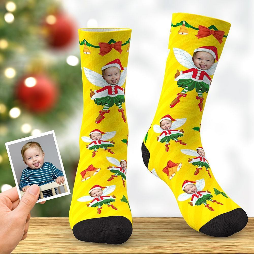 Personalized Face Elf Socks Christmas Gift Bowknot - MyPhotoBoxer