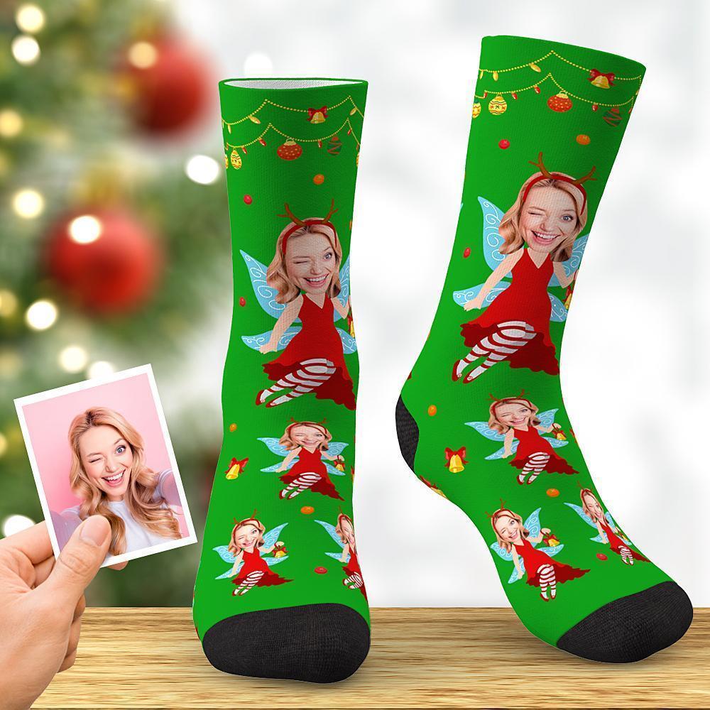 Personalized Face With Wings Elf Socks Christmas Present - MyPhotoBoxer
