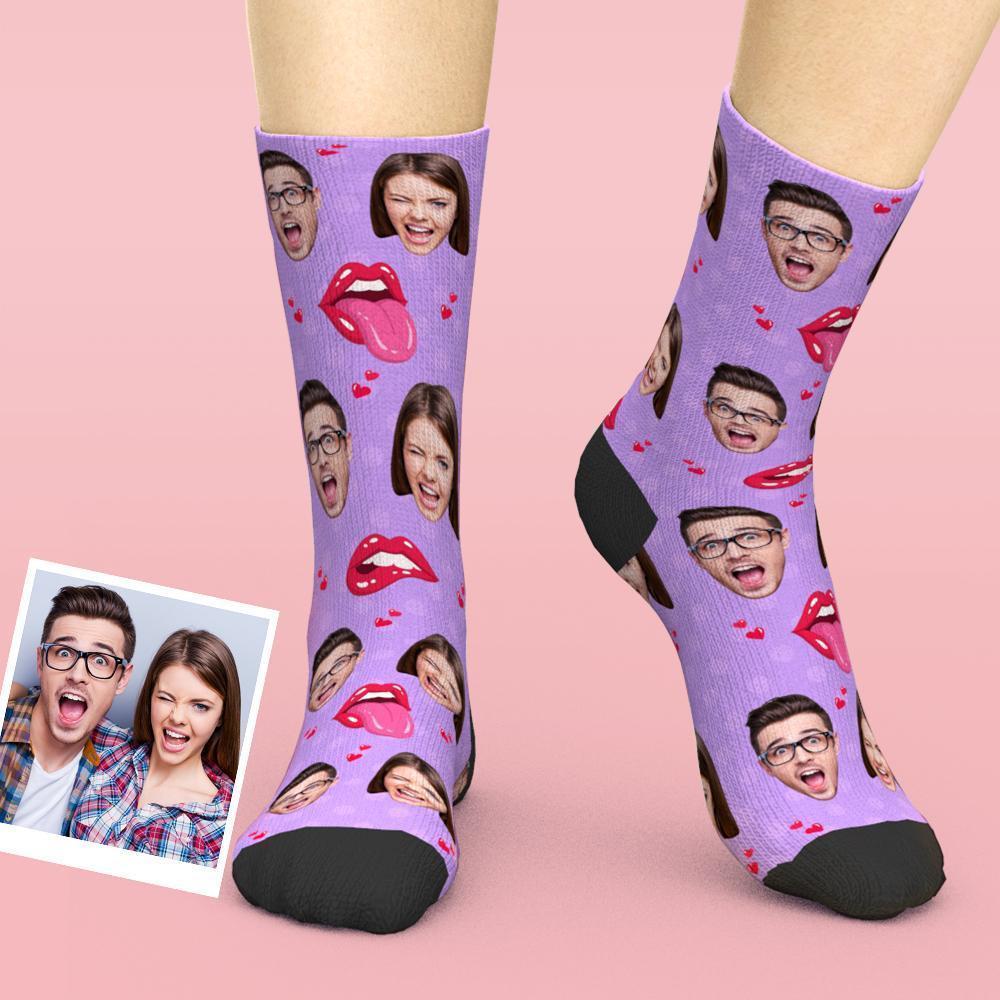 Custom Face Tongue Kiss Printed Valentines Socks