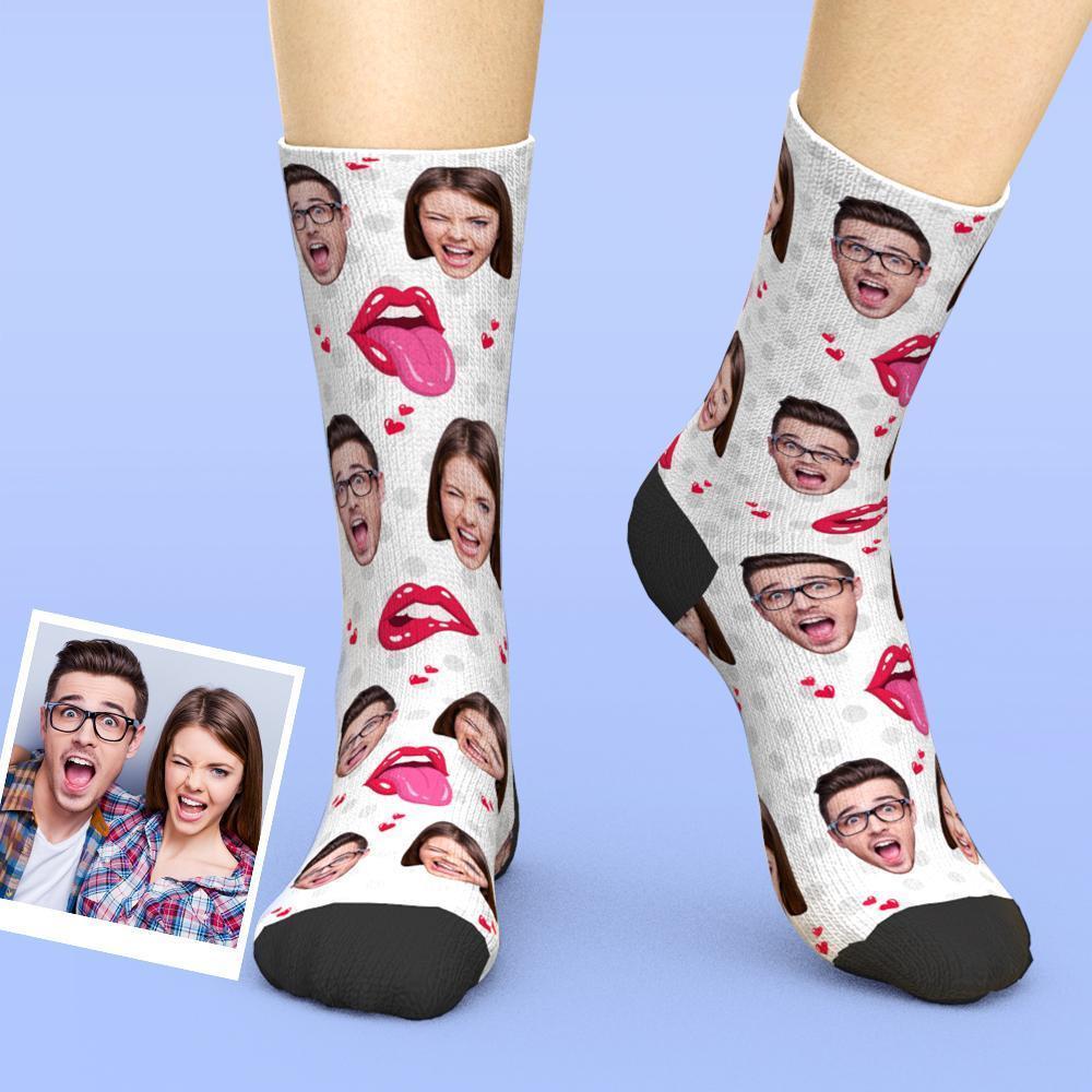 Custom Face Tongue Kiss Printed Valentines Socks