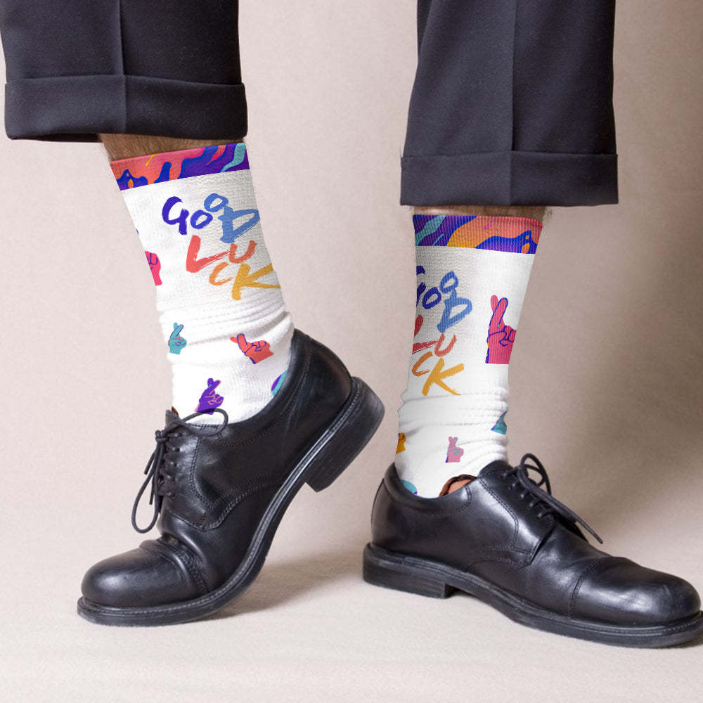 Custom Photo Sign Language Socks ASL Socks-Good Luck - MyPhotoBoxer