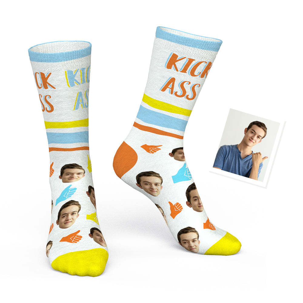 Custom Photo Sign Language Socks ASL Socks-Kick Ass - MyPhotoBoxer