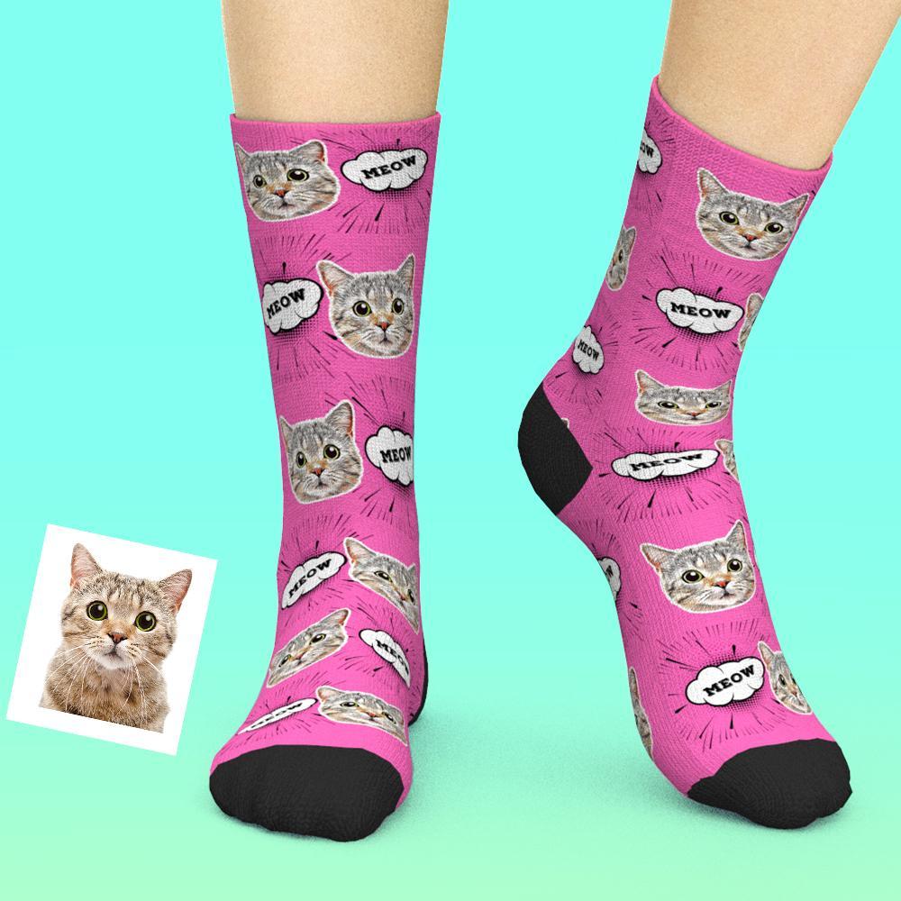Custom Socks Personalized Face Socks Add Pictures And Name - Comic Style Cat - MyPhotoBoxer