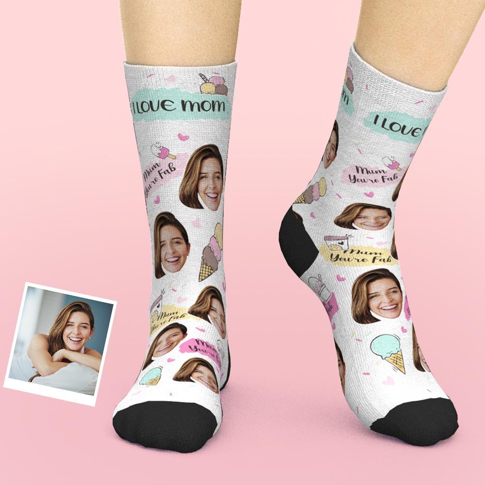 Custom Face Socks Add Pictures And Name Mother's Day Gift - Mum You're Fab - MyPhotoBoxer