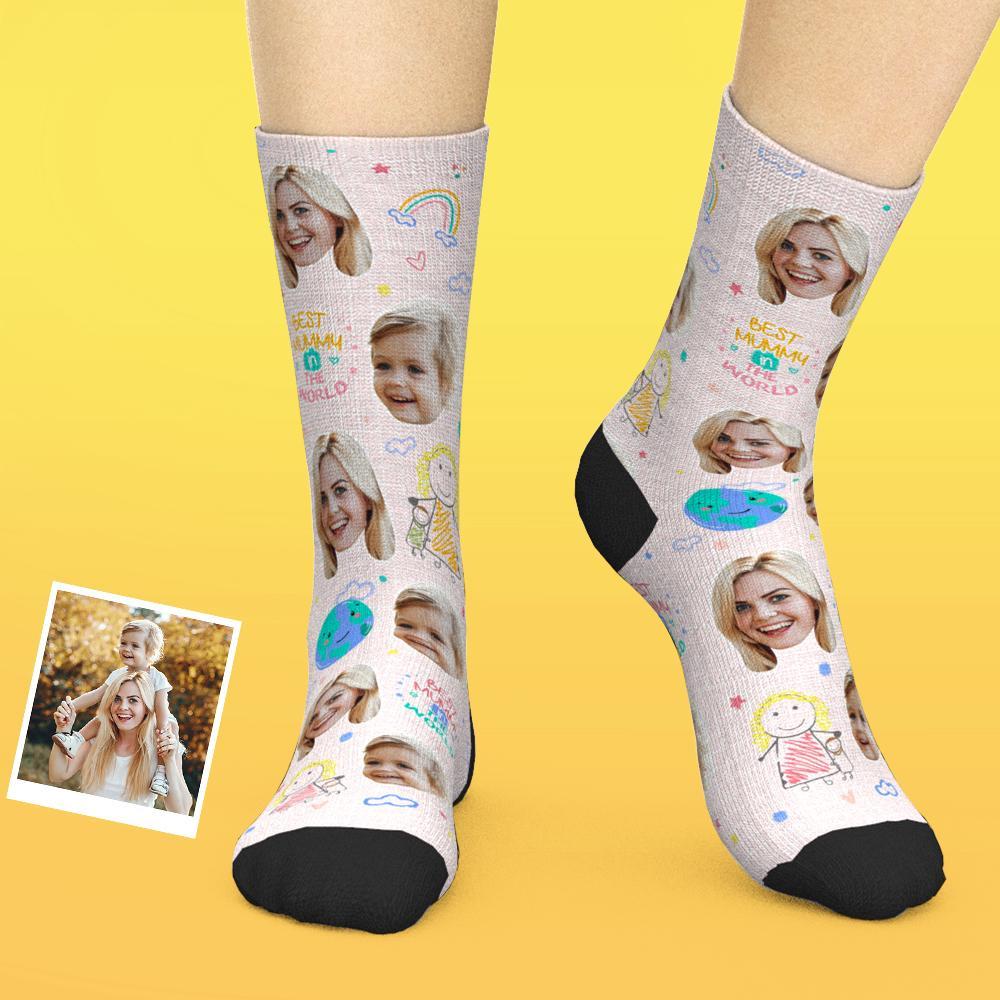 Custom Face Socks Add Pictures And Name Mother's Day Gift - Best Mummy In The World - MyPhotoBoxer