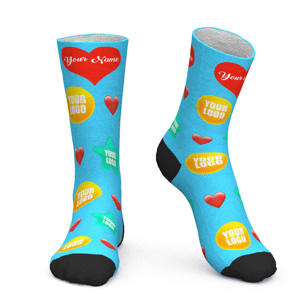 Custom Logo Socks Add Logo And Name Personalized Company Gifts - Heart - MyPhotoBoxer