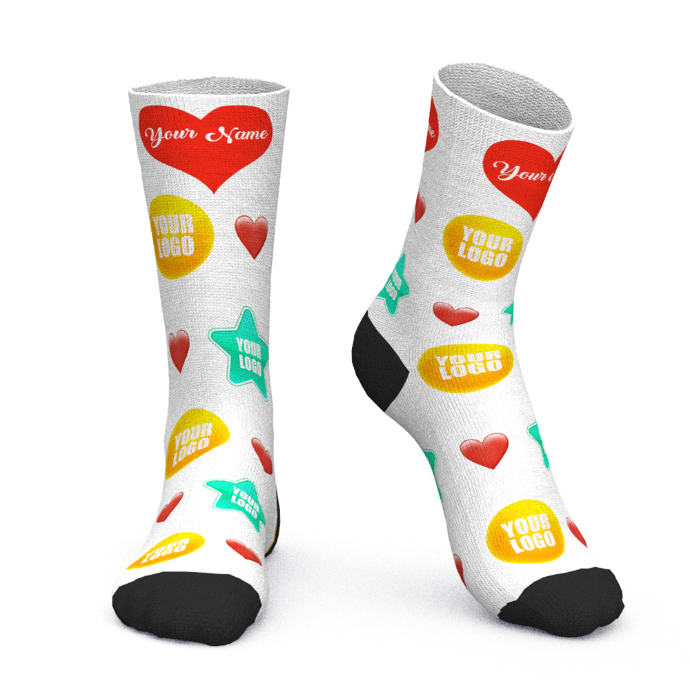 Custom Logo Socks Add Logo And Name Personalized Company Gifts - Heart - MyPhotoBoxer