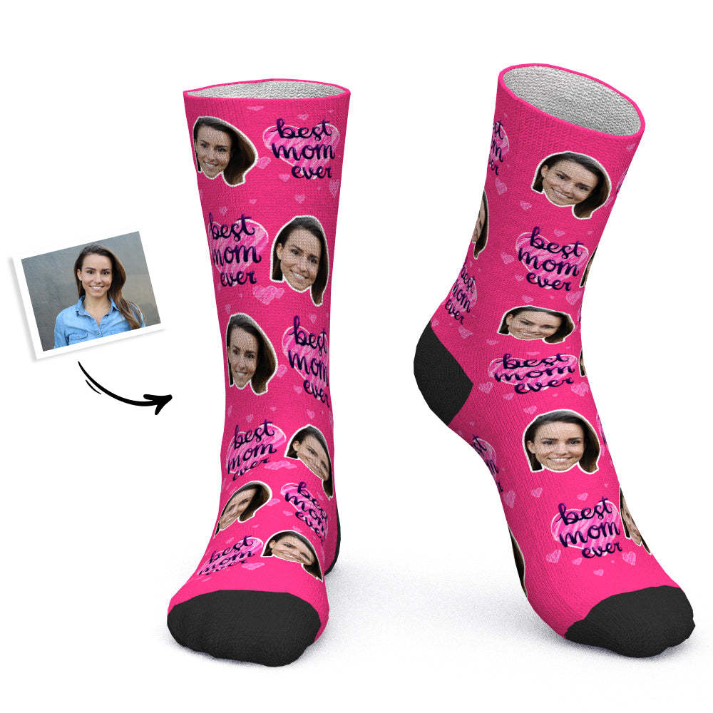 Mother's Day Gift - Custom Socks Personalized Photo Socks Pink Heart Best Mom Ever - MyPhotoBoxer