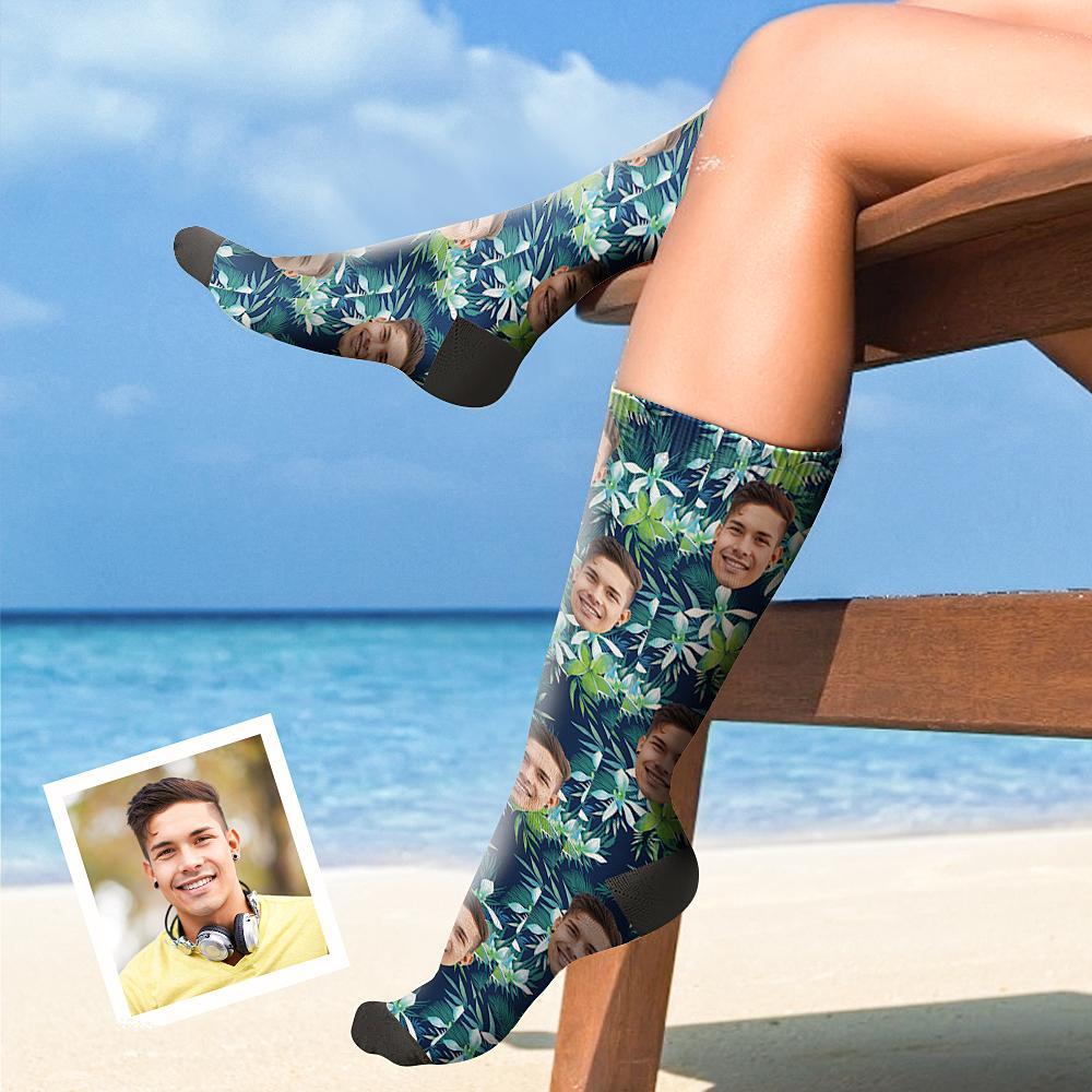 Custom Face On Socks Personalized Photo Socks Best Gifts Idea - LEAVES - MyPhotoBoxer