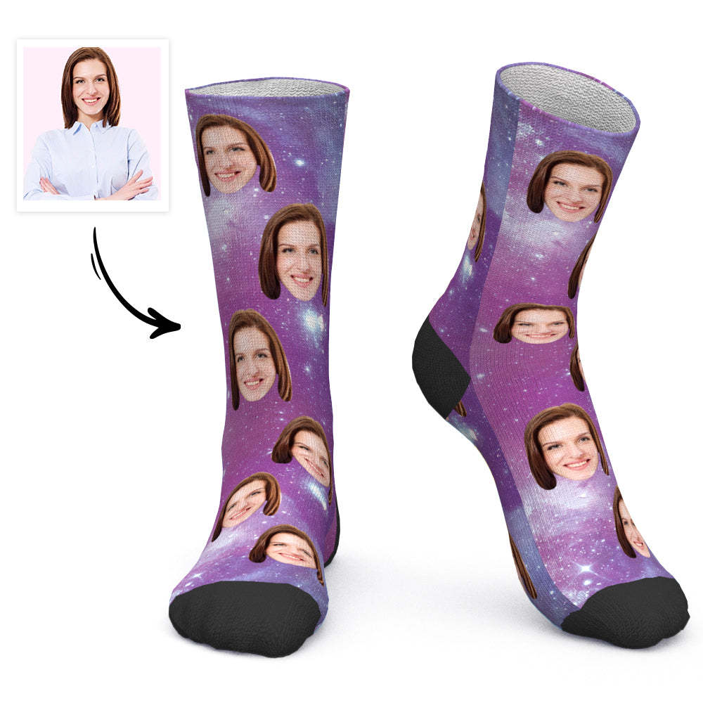 Custom Socks Personalized Photo Socks Purple Starry Sky - MyPhotoBoxer