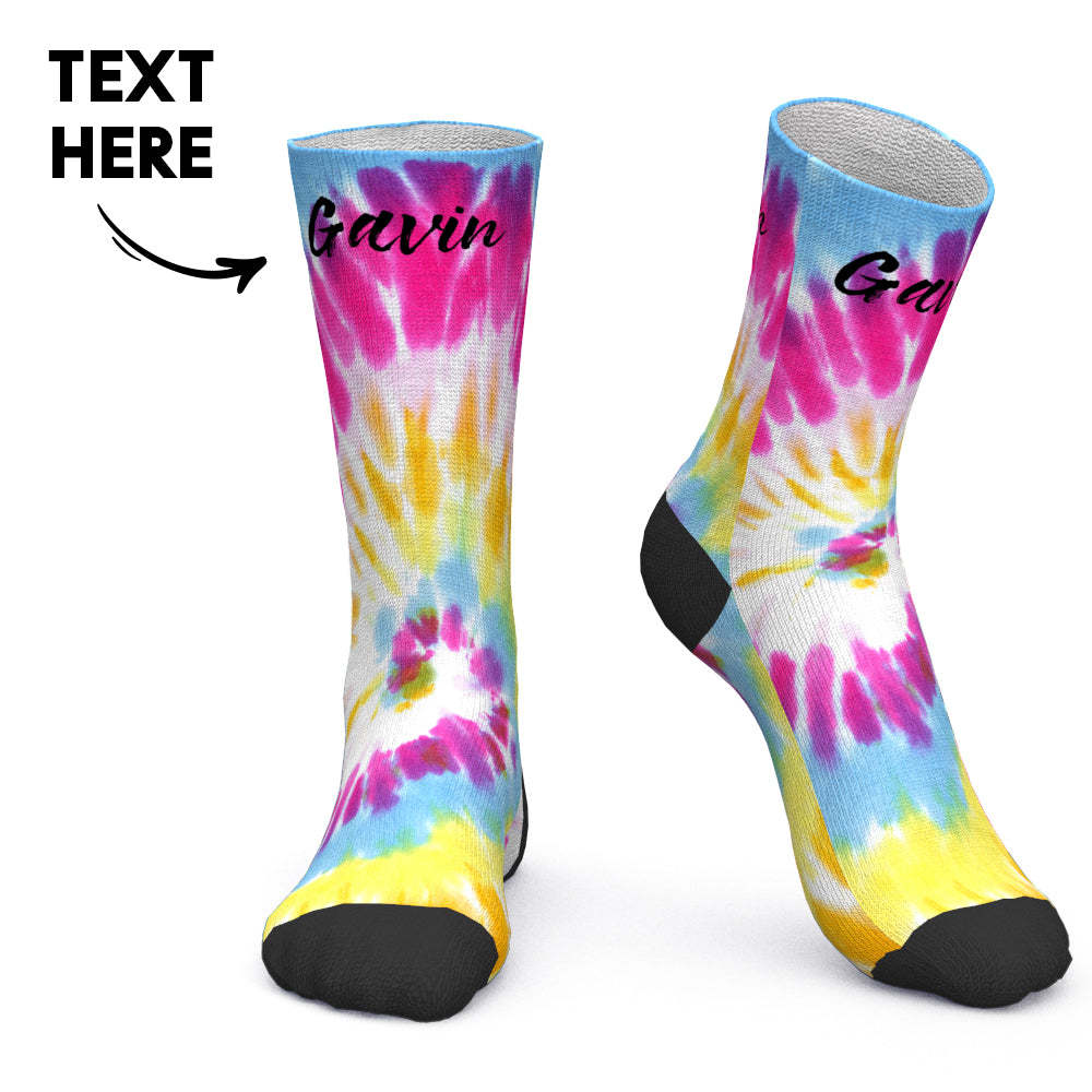 Custom Socks Personalized Socks with Text Colourful Tie Dye Socks - MyPhotoBoxer